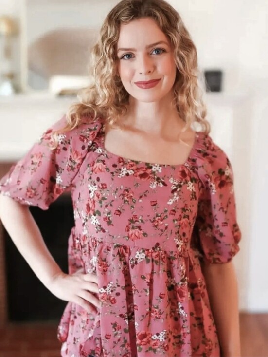 Oddi Tops - NWT Oddi "Just So Sweet Dusty Rose🥀Floral Print Smocked Puff Sleeve Top" Medium